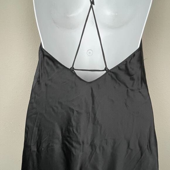 Victoria's Secret Black Satin Slip Dress Size Small Behind the Neck Tie Y2K - Picture 6 of 7